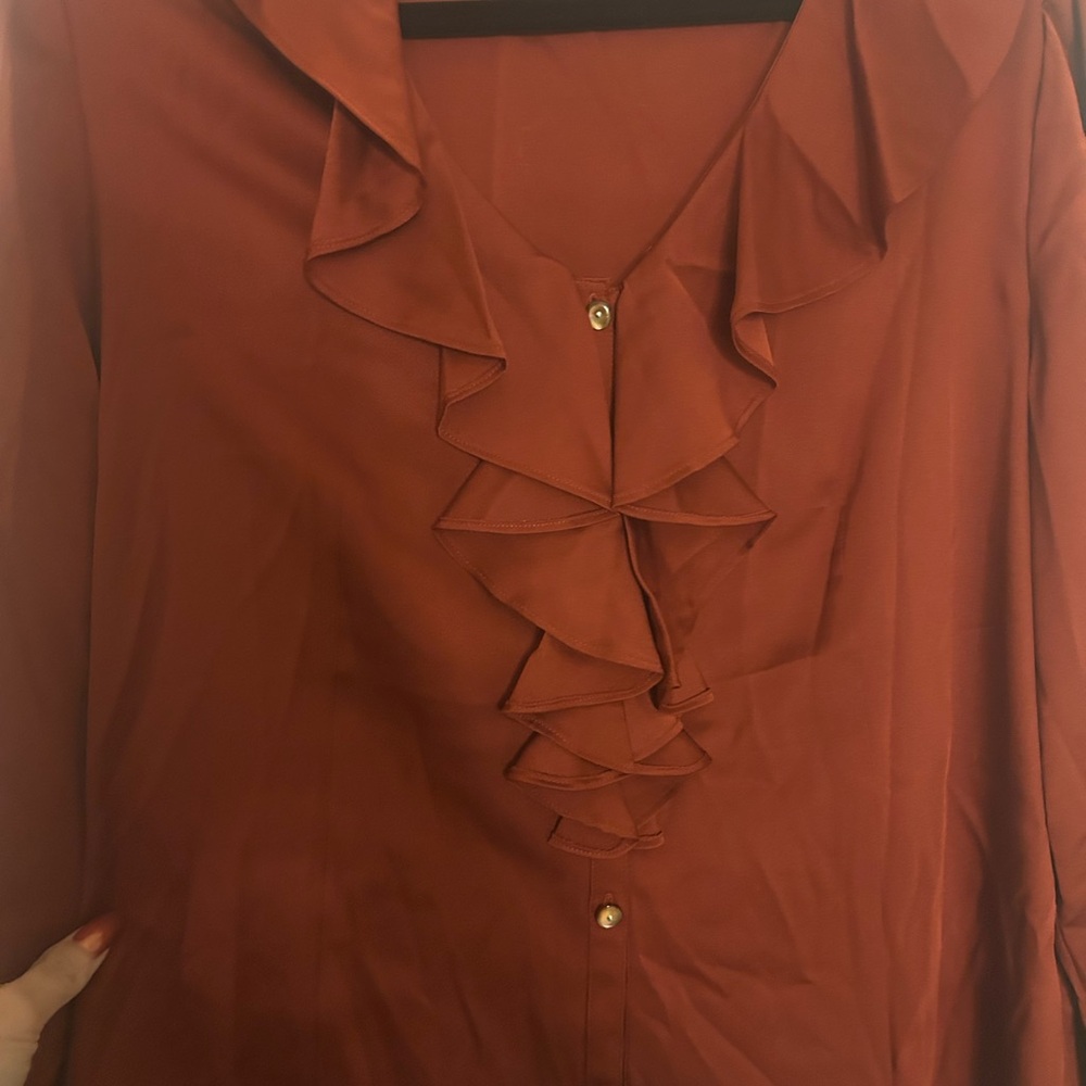 Talbots Rust Ruffle Blouse - Picture 2 of 3